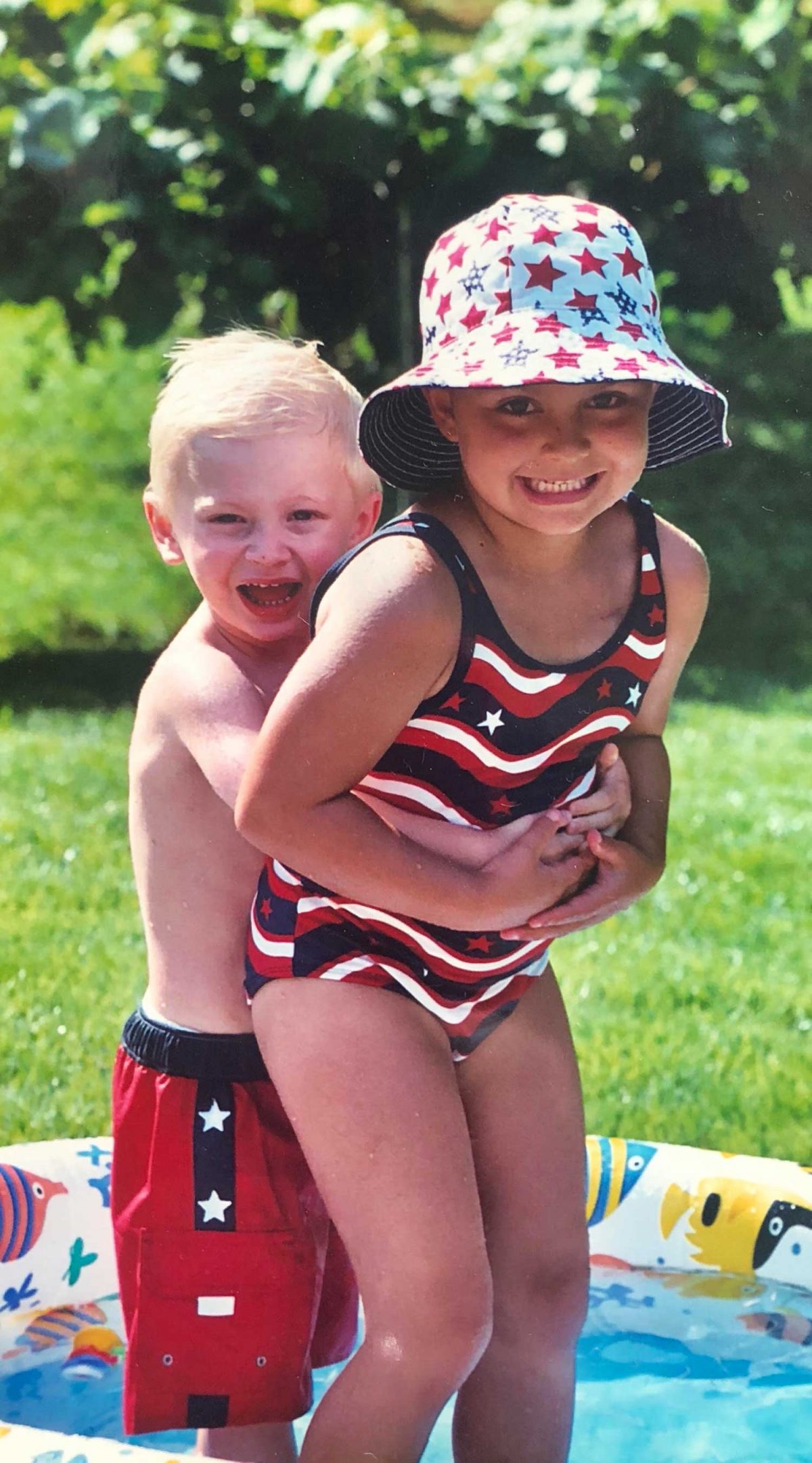 Mason and Gabby playing outside